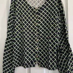 Geometric Black and Green Women's Top